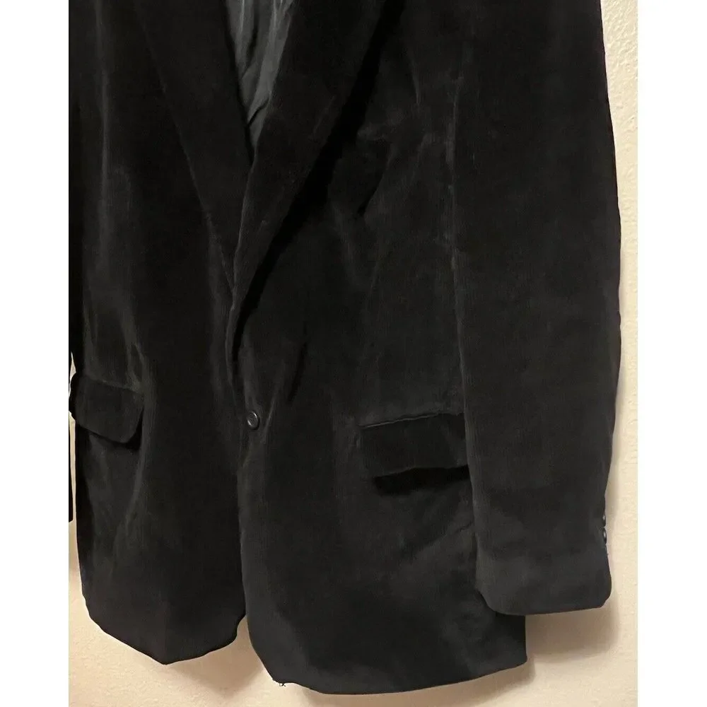 Stafford Mens 46R Corduroy Sport Coat Blazer Two Button Jacket Black‎ Vented